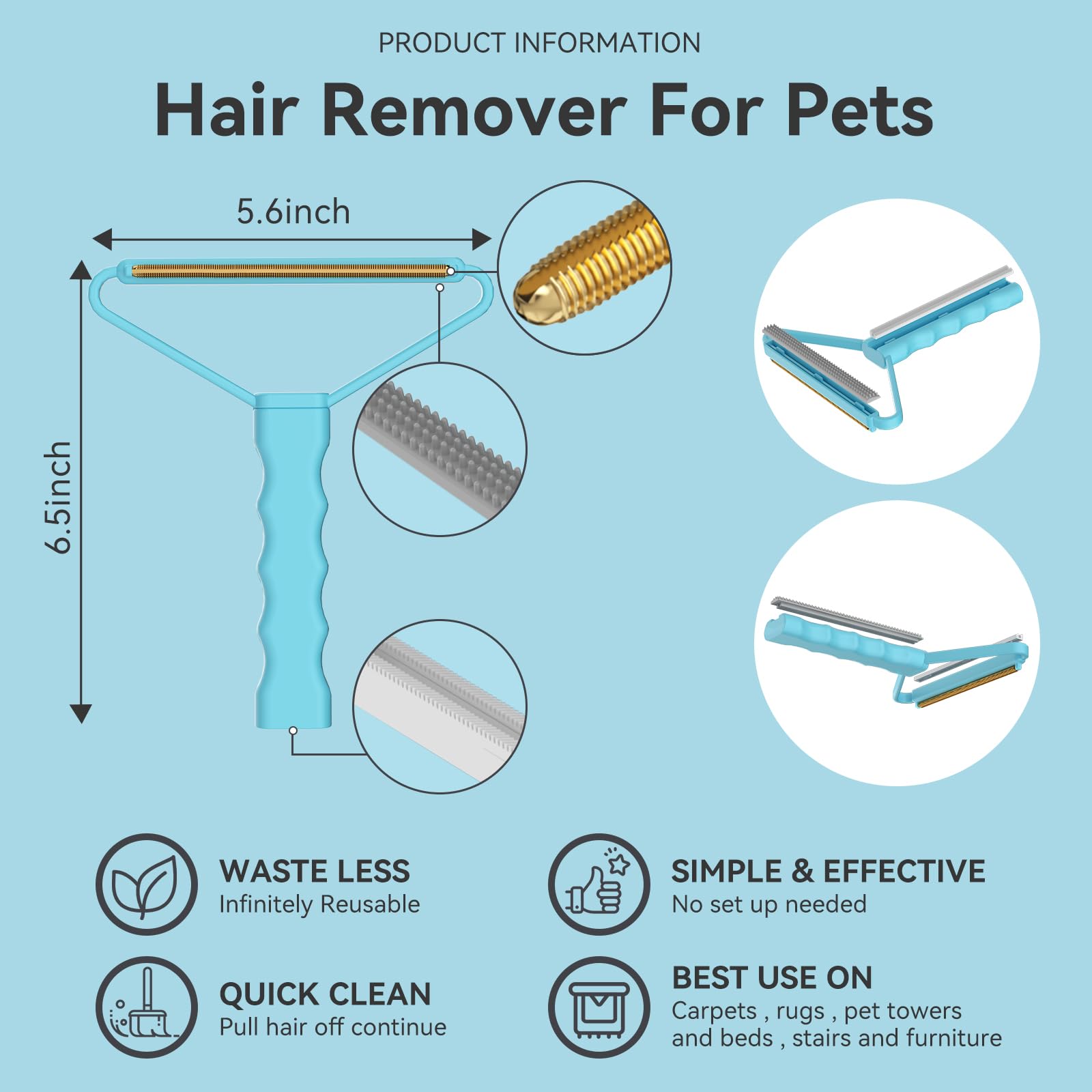 Pet Hair Remover 3-Pack,Dog Cat Hair Remover,Lint Shaver Cleaner Pro,Fur Removal Tool,Portable Carpet Scraper,Fuzz Rollers Hairball Brush