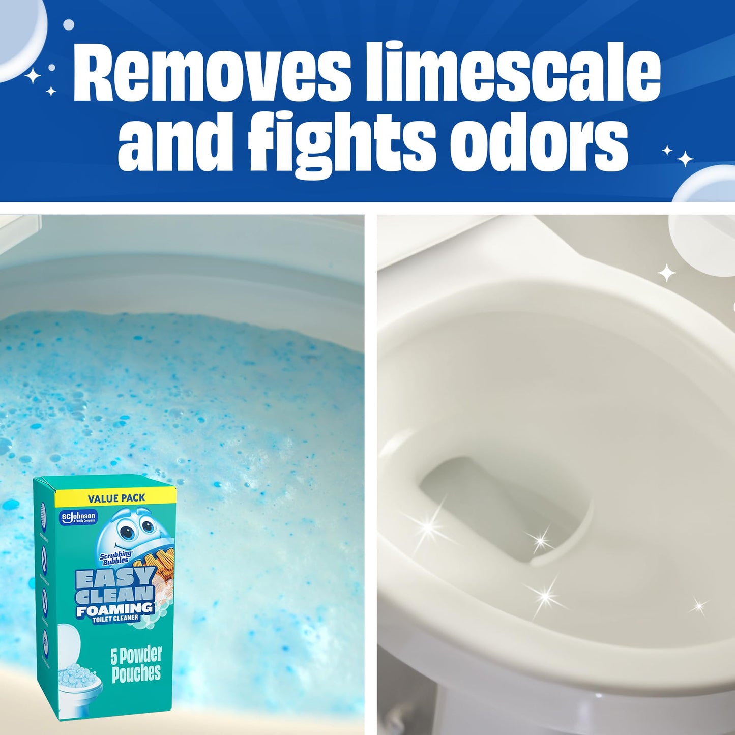Scrubbing Bubbles Easy Clean Foaming Toilet Bowl Cleaner, Easy Toilet Drop In Powder Pouches, 100g (5 Pouches)