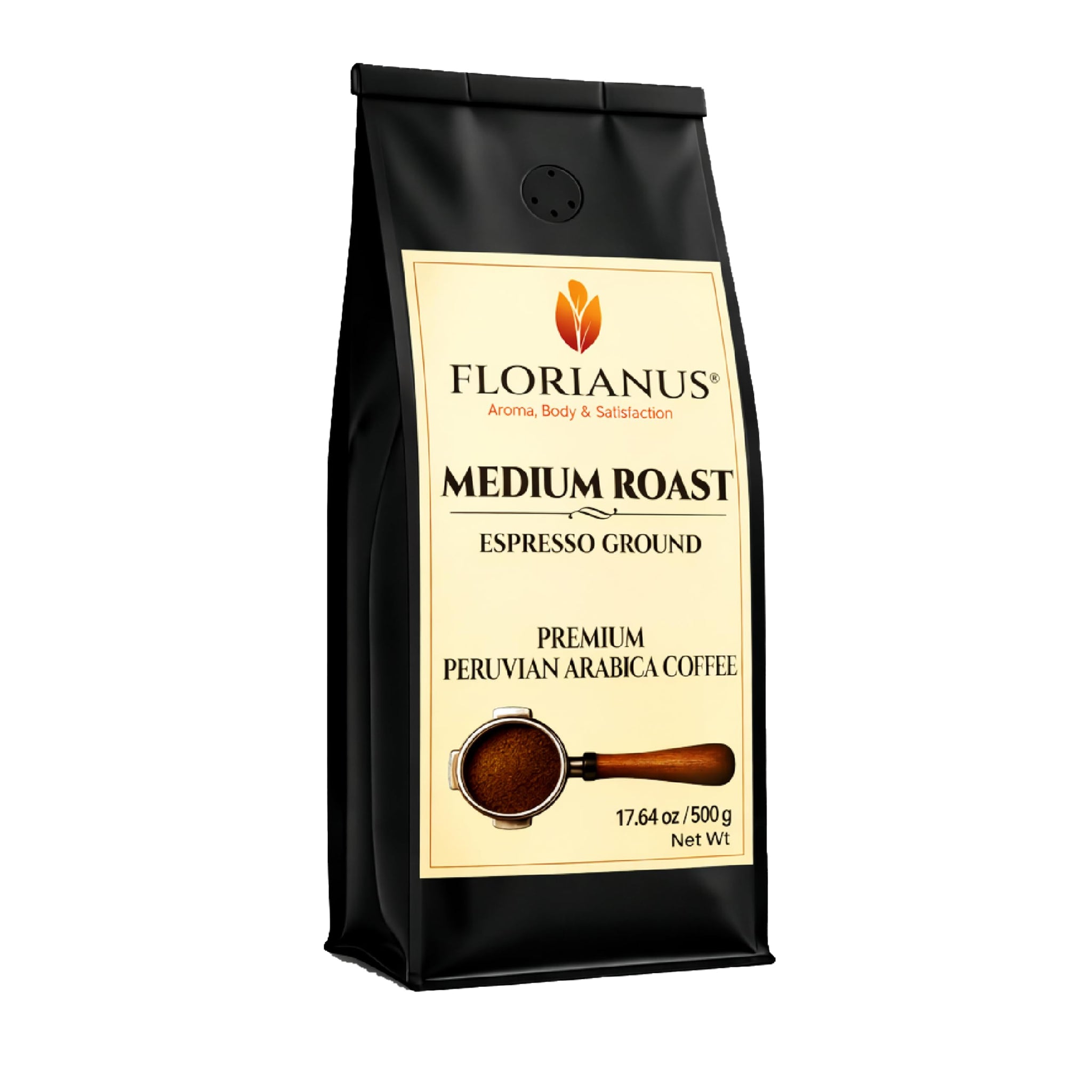 FLORIANUS Peruvian Coffee - Medium Roast Espresso Grind - 100% Arabica - 17.64 oz (500g) - Fine Ground for Espresso Machines