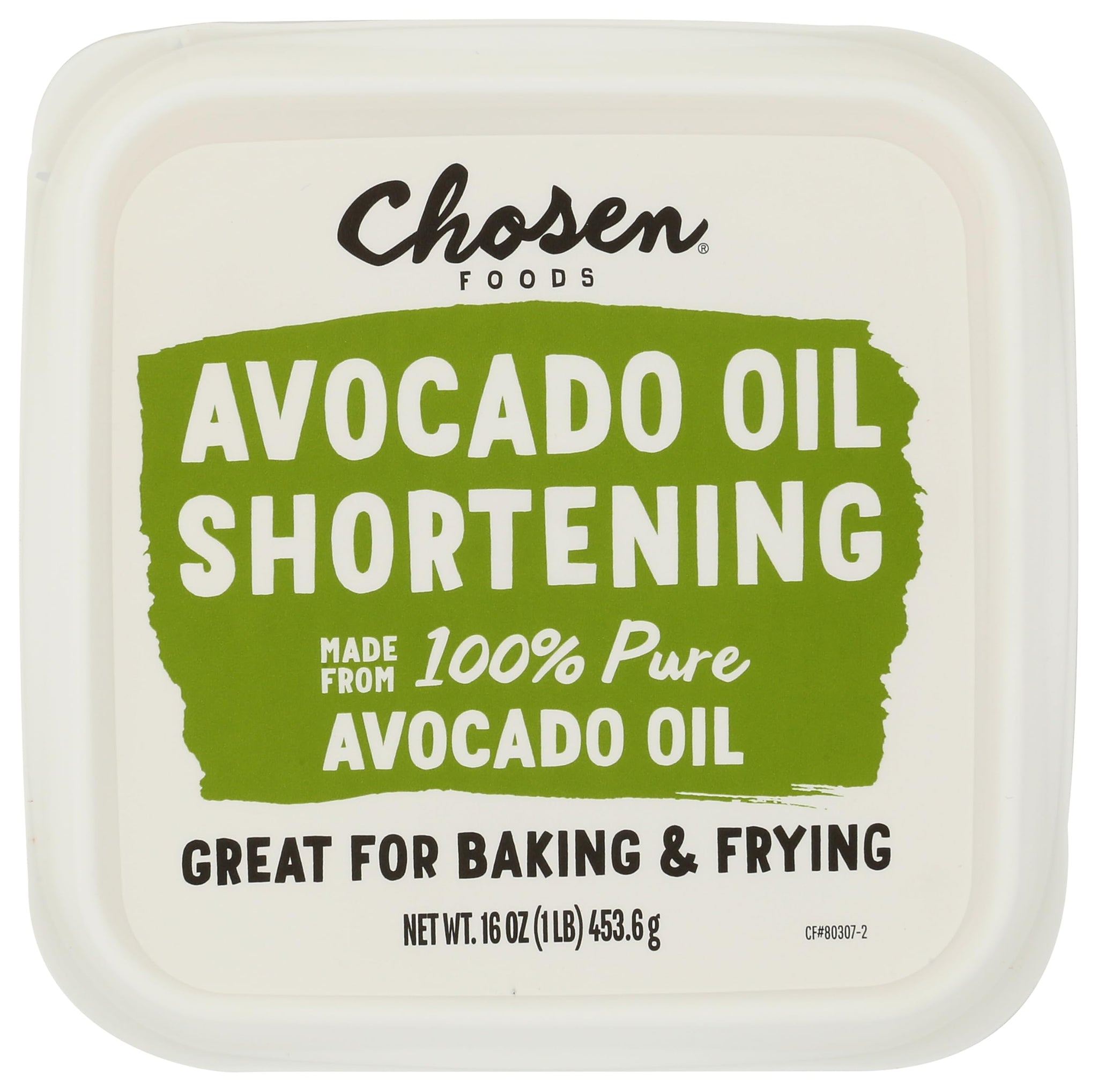 Chosen Foods Avocado Oil, Shortening 16 Oz - All Purpose Baking & Frying Shortening made from 100% pure avocados - Non-GMO, Gluten-Free, Keto Friendly