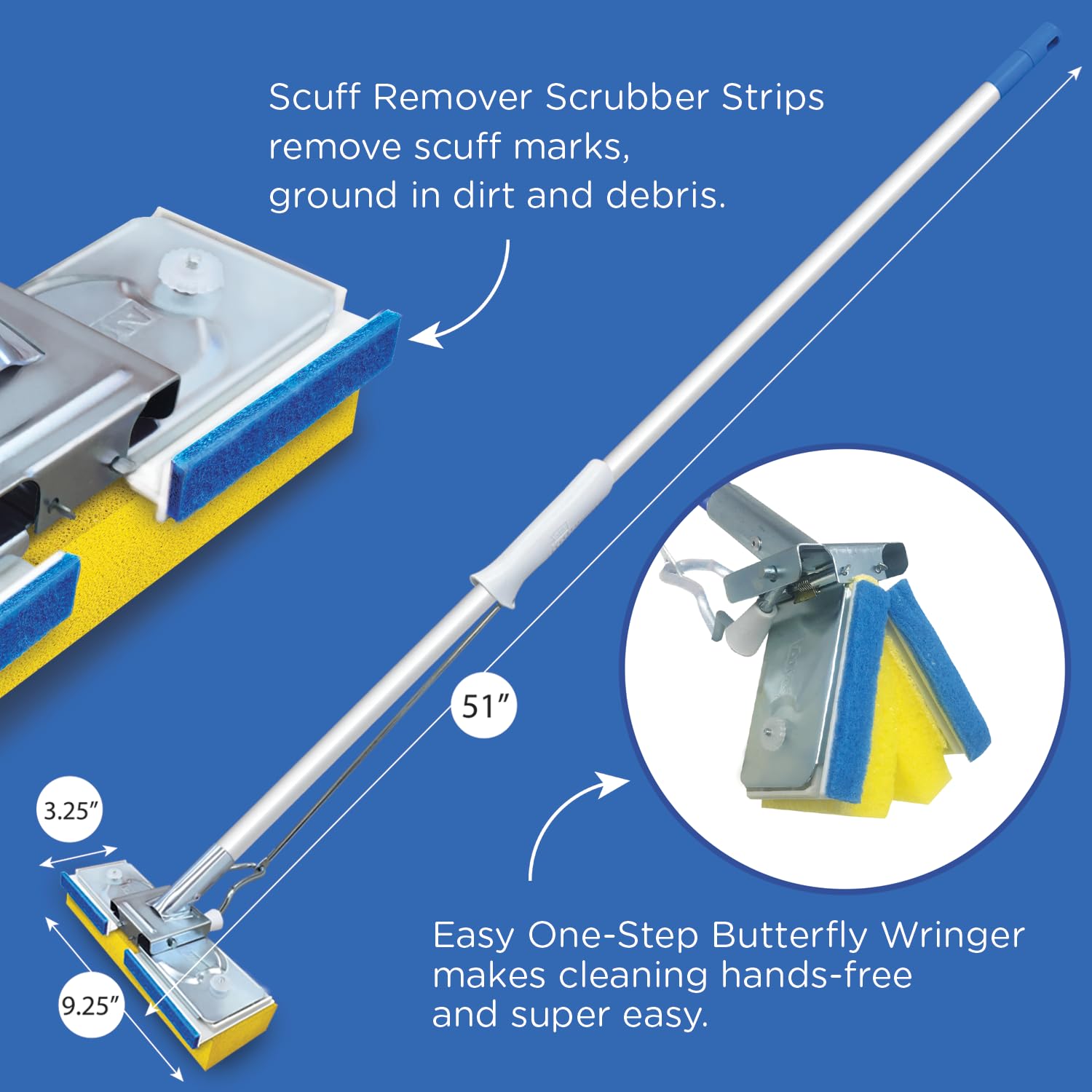 LOLA Squeezematic Butterfly Automatic Sponge Mop, 4 Mop Heads - 2 Foam w/ Cellulose Layer & 2 All Foam, 9" Head w/ Scuff Remover
