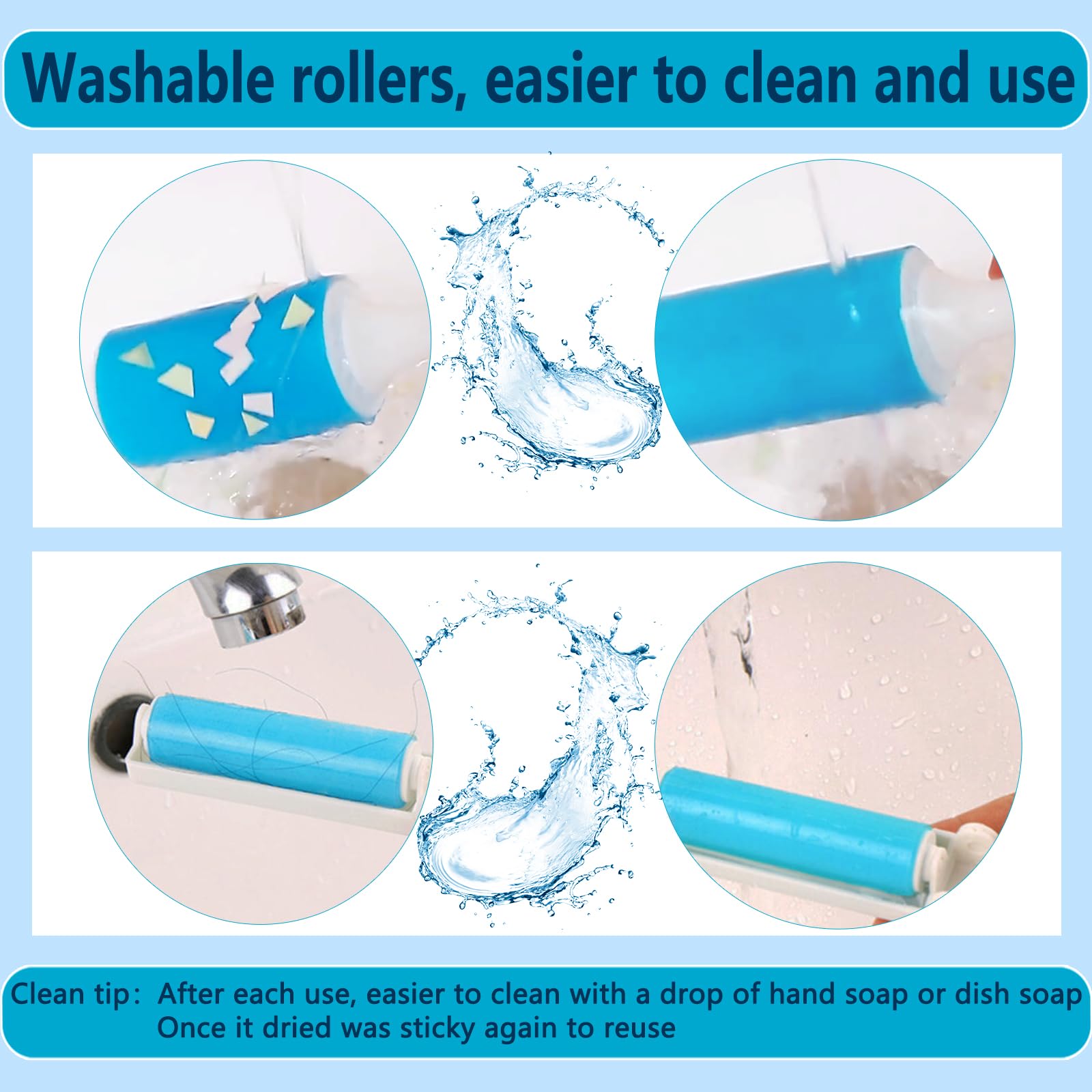 Washable Sticky Gel Lint Roller 4 Pack, Reusable Lint Roller for Pet Hair, Remover Cleaner for Clothes, Carseats, Travel, Sofa, 2 Large with Dust