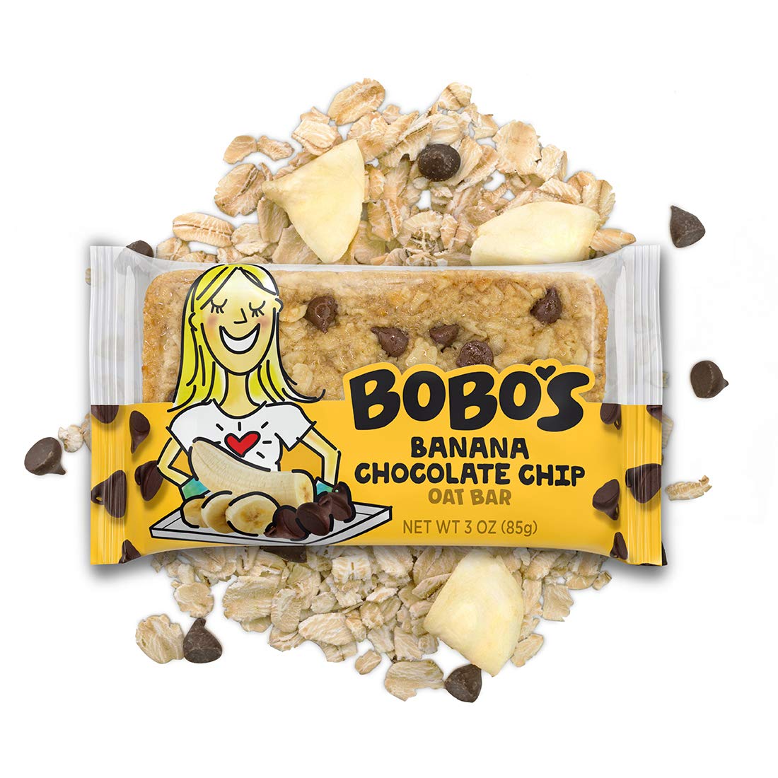 Bobo's Banana Chocolate Chip Oat Bars, Simple Ingredients, Whole Grain Oats, Plant Based, Gluten Free Breakfast Bars, Non-GMO, Healthy Snacks