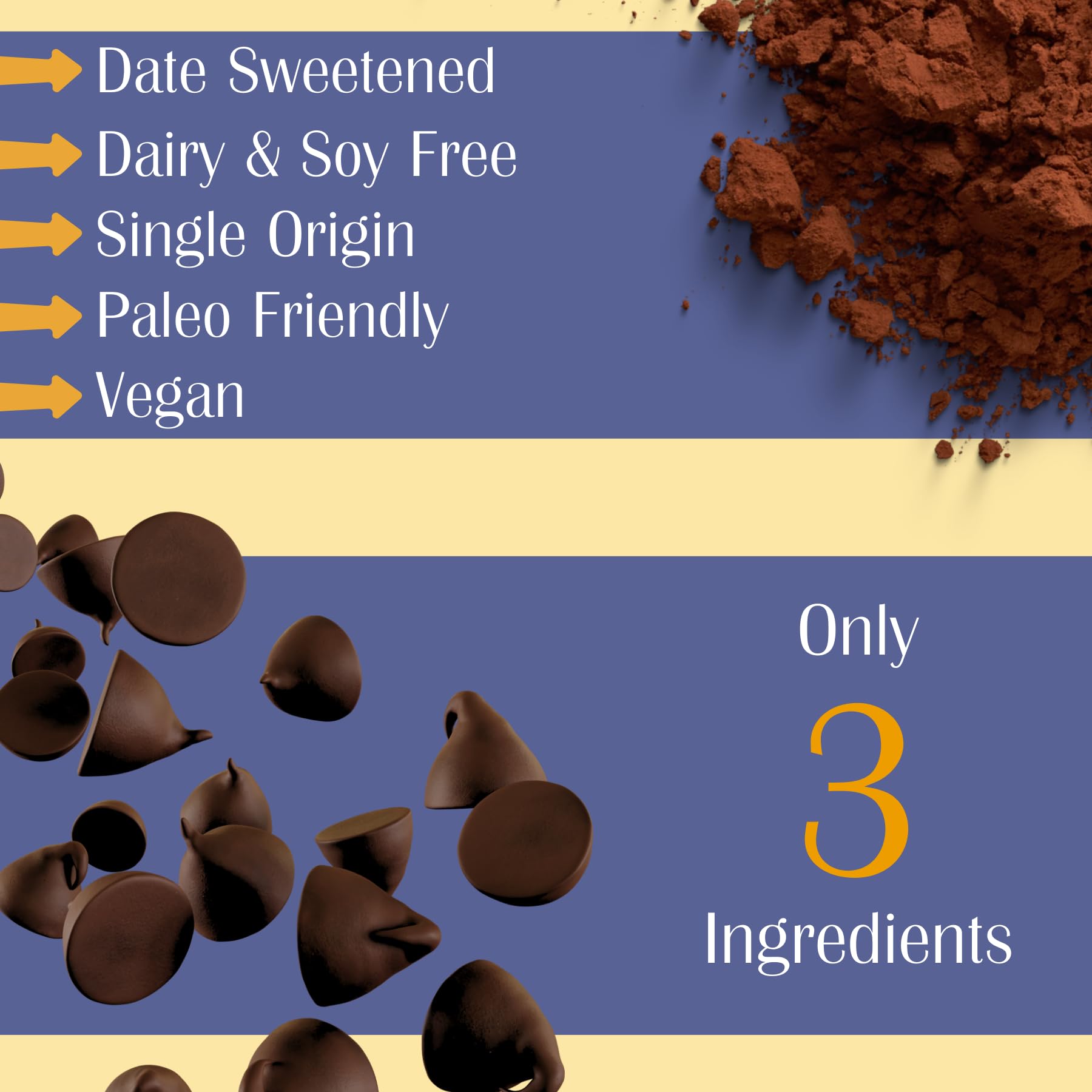 Bon Appesweet Date Sweetened Chocolate Chips - Deep Dark | 8 Ounce (Pack of 3) | Organic, Zero Added Sugar, 70% Cacao, Plant Based, Dairy Free, and Guilt Free!