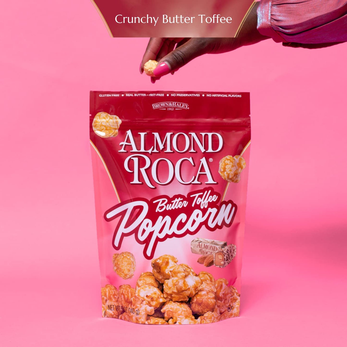 Almond Roca Butter Toffee Flavored Popcorn - 5oz Snack Bag - Sweet Crunchy Kettle Popped Popcorn with Buttery Toffee & Almonds - Gluten Free Snacks