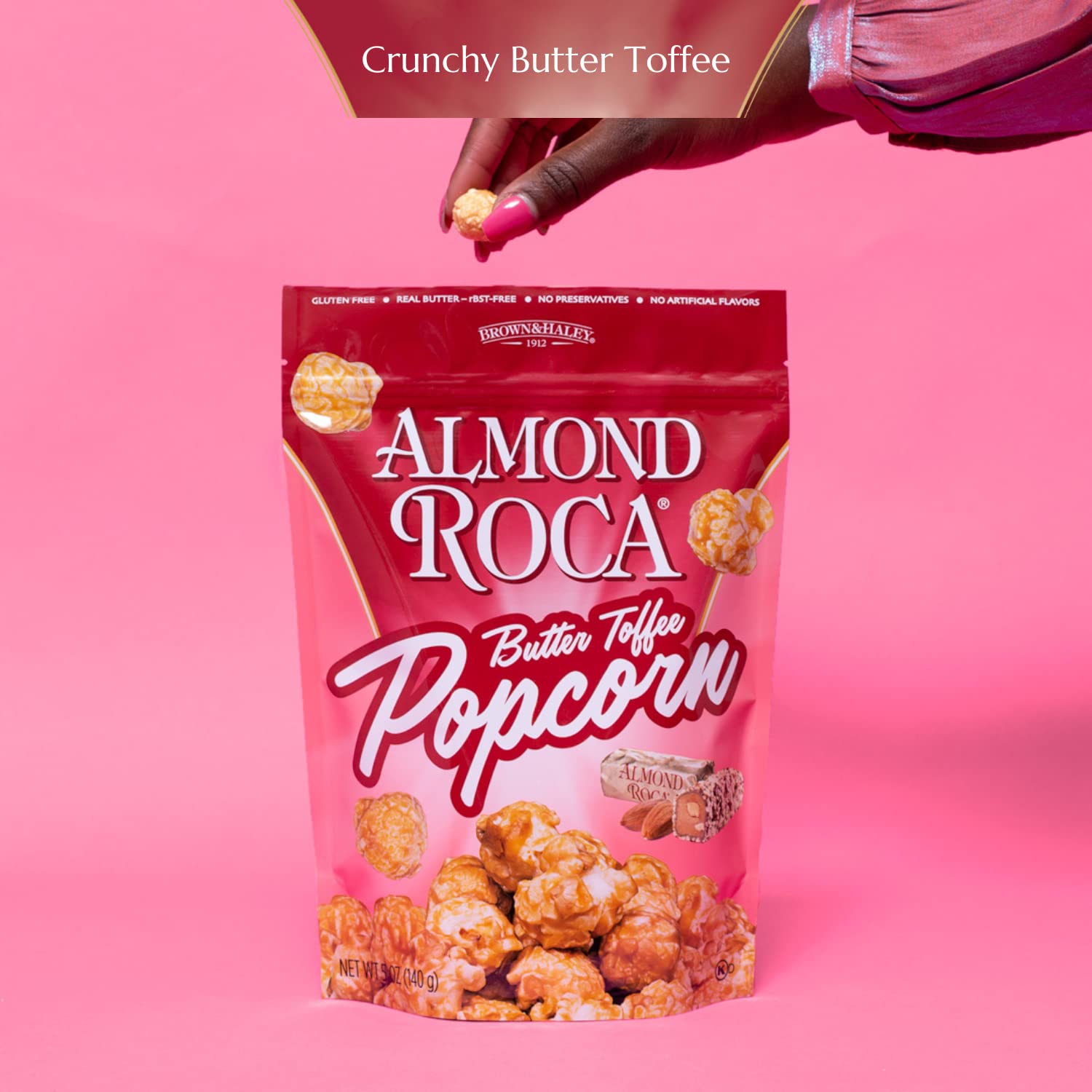 Almond Roca Butter Toffee Flavored Popcorn - 5oz Snack Bag - Sweet Crunchy Kettle Popped Popcorn with Buttery Toffee & Almonds - Gluten Free Snacks