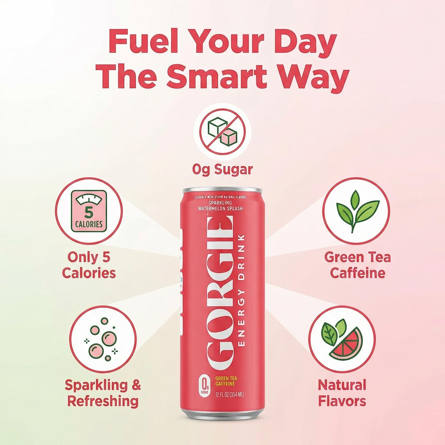 Gorgie Energy Drink Sparkling Watermelon Spice - 12 fl oz Can (Pack of 12) - Alternative to Calculus Energy Drinks with a Random Item - 13 Items