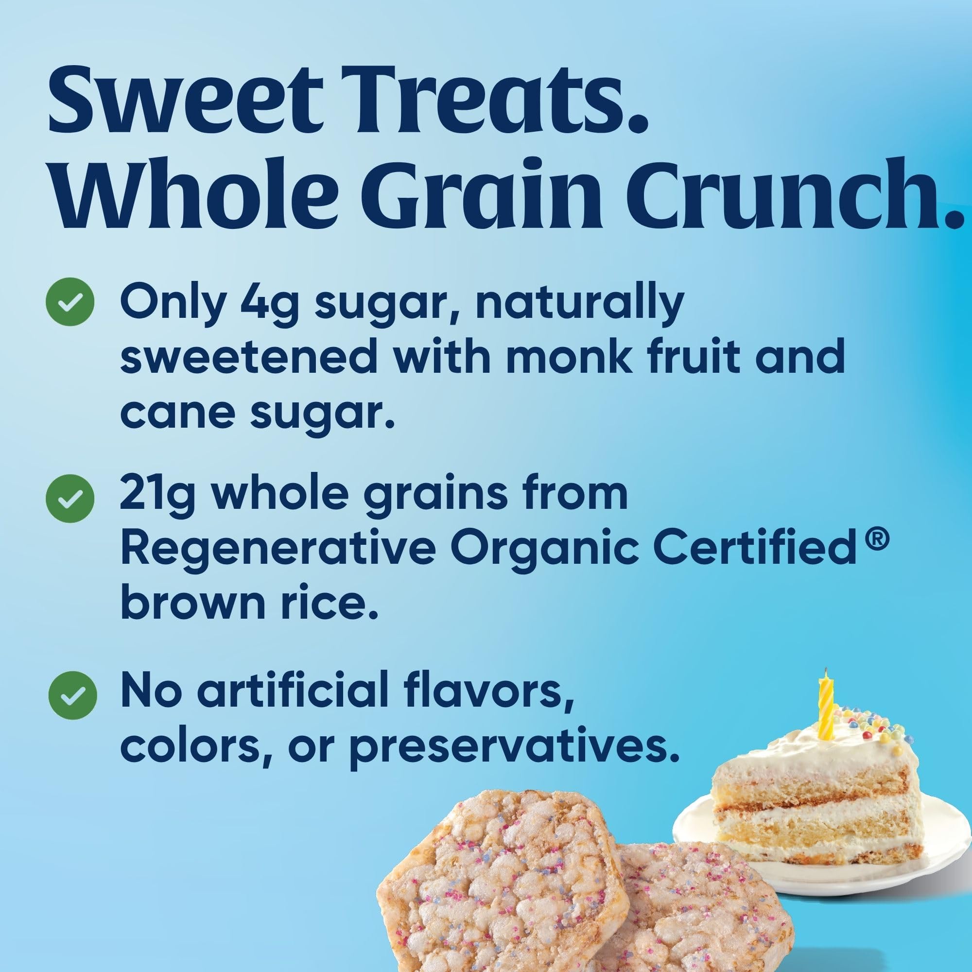 Lundberg Sweet Cakes Birthday Cake | Mini Rice Cakes | Gluten-Free, Non-GMO | 4g Sugar, Whole Grain Snack | Monk Fruit Sweetened | 5oz Bag