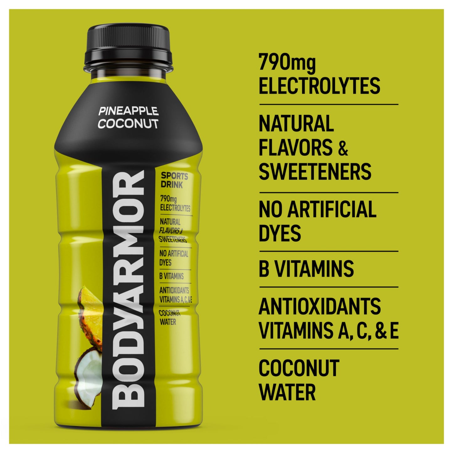 BODYARMOR Sports Drink, Pineapple Coconut, Electrolyte Drink Hydration, 16 Fl Oz Bottles (12 Pack), Flavored Coconut Water with B Vitamins