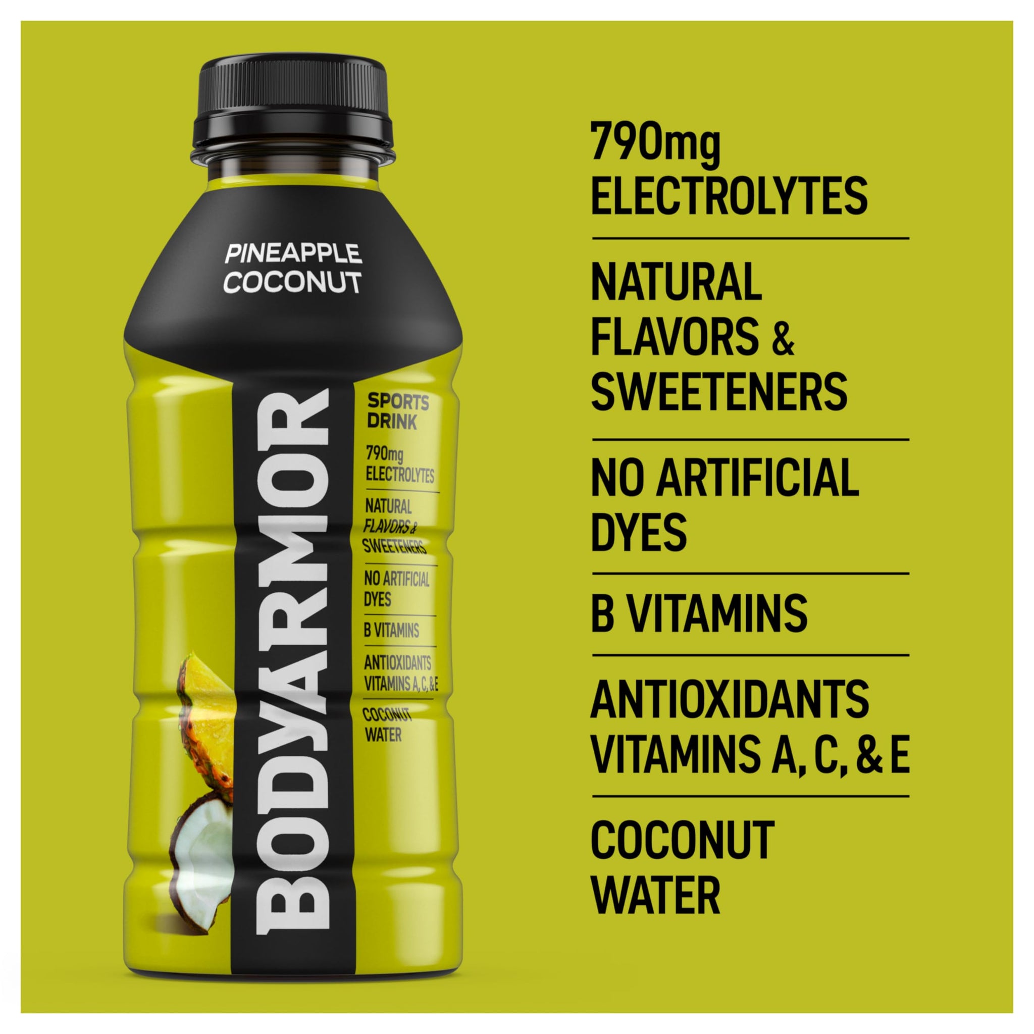 BODYARMOR Sports Drink, Pineapple Coconut, Electrolyte Drink Hydration, 16 Fl Oz Bottles (12 Pack), Flavored Coconut Water with B Vitamins