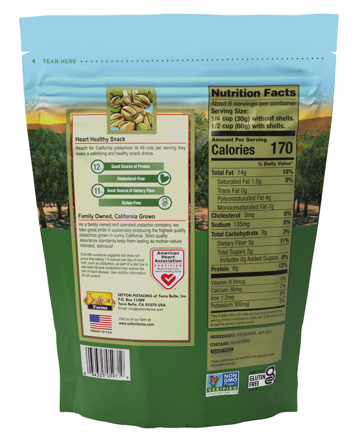 Setton Farms Premium Pistachios, Dry Roasted with Sea Salt, 12 Oz. Bag