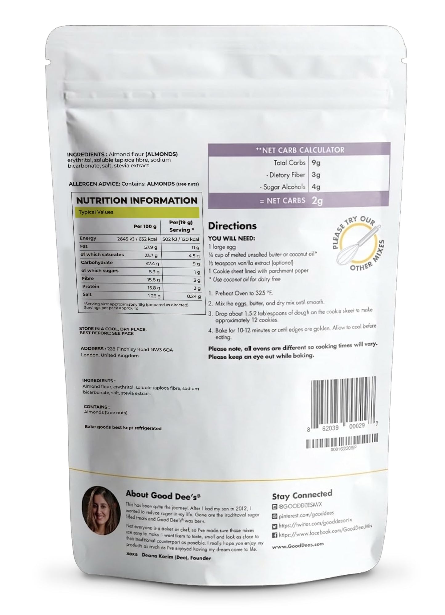 Good Dees Low Carb Baking Mix, Sugar Cookie Mix, Keto Baking Mix, No Sugar Added, Dairy-Free, Gluten Free, Soy-Free, Diabetic, Atkins & WW Friendly - (2g Net Carbs, 12 Servings (Sugar)