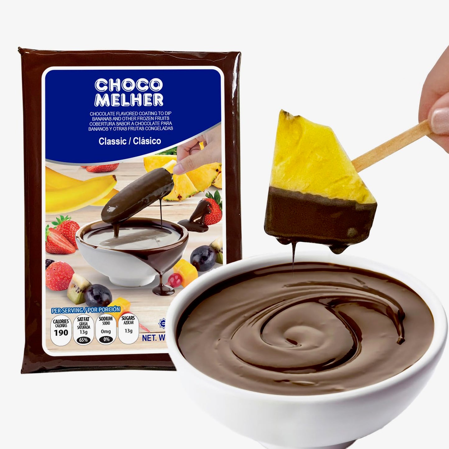 CHOCOMELHER Clasico - 2 Pack Milk Chocolate Flavored Coating for Chocobananos - Cobertura de Chocolate - Best to Cover Frozen Bananas & Strawberries