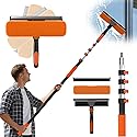 25FT Reach Window Squeegee Kit with Extension Pole, 2-in-1 Professional Washer for High Windows, 5-20FT Adjustable Reach, Rotatable Head for Indoor