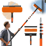 25FT Reach Window Squeegee Kit with Extension Pole, 2-in-1 Professional Washer for High Windows, 5-20FT Adjustable Reach, Rotatable Head for Indoor