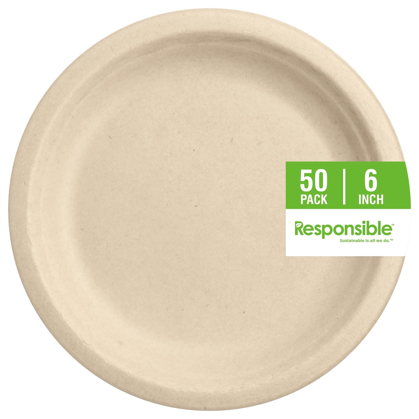 Responsible Products 100% Compostable 6 Inch Paper Plates Brown (50 Pack), Disposable Plates Heavy Duty, Paper Dinner Plates, Dessert Plates, Made