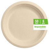 Responsible Products 100% Compostable 6 Inch Paper Plates Brown (50 Pack), Disposable Plates Heavy Duty, Paper Dinner Plates, Dessert Plates, Made