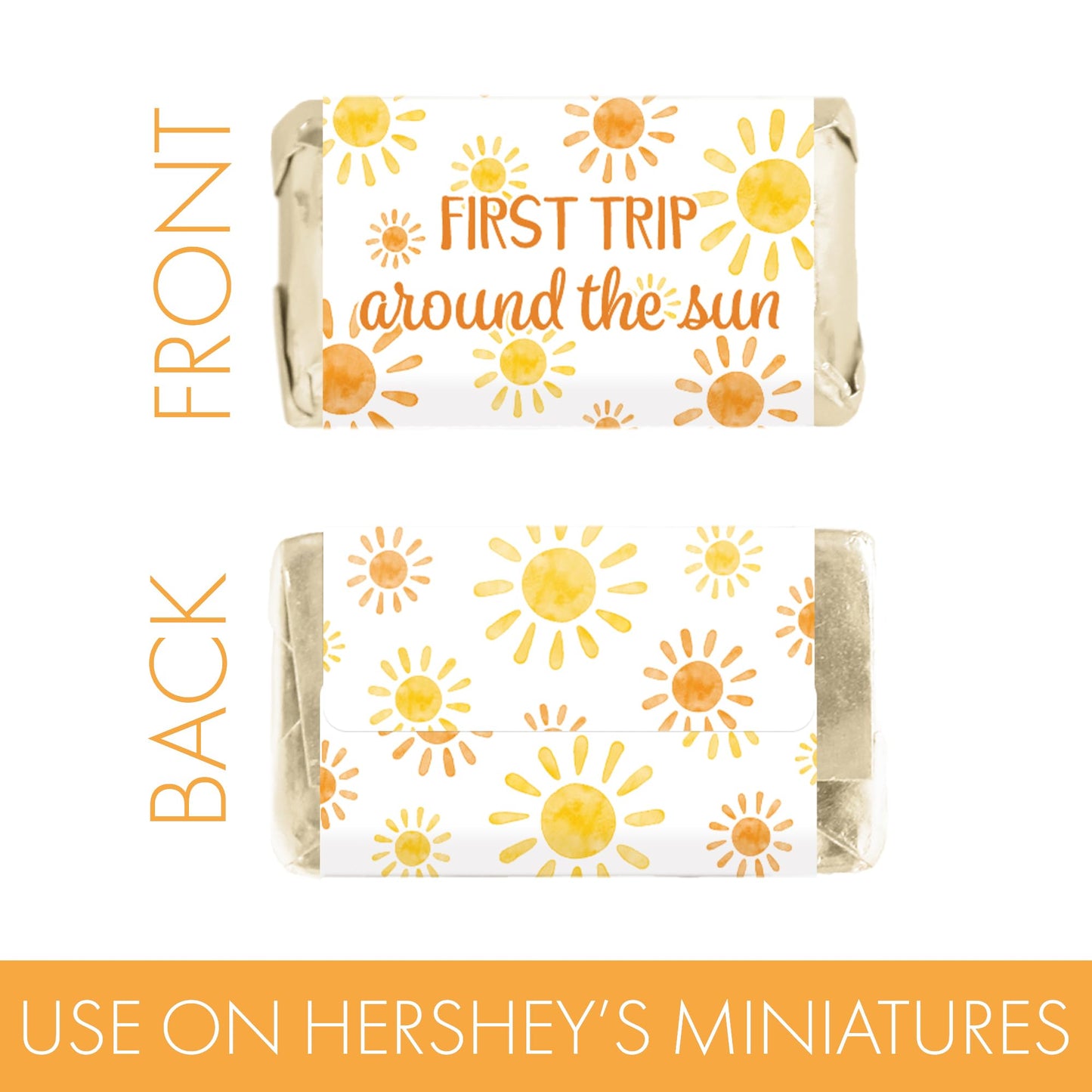 DISTINCTIVS First Trip Around the Sun 1st Birthday Mini Candy Bar Wrappers - 42 Count - Boho Sunshine Design - Turning One Party Favors for Boy or