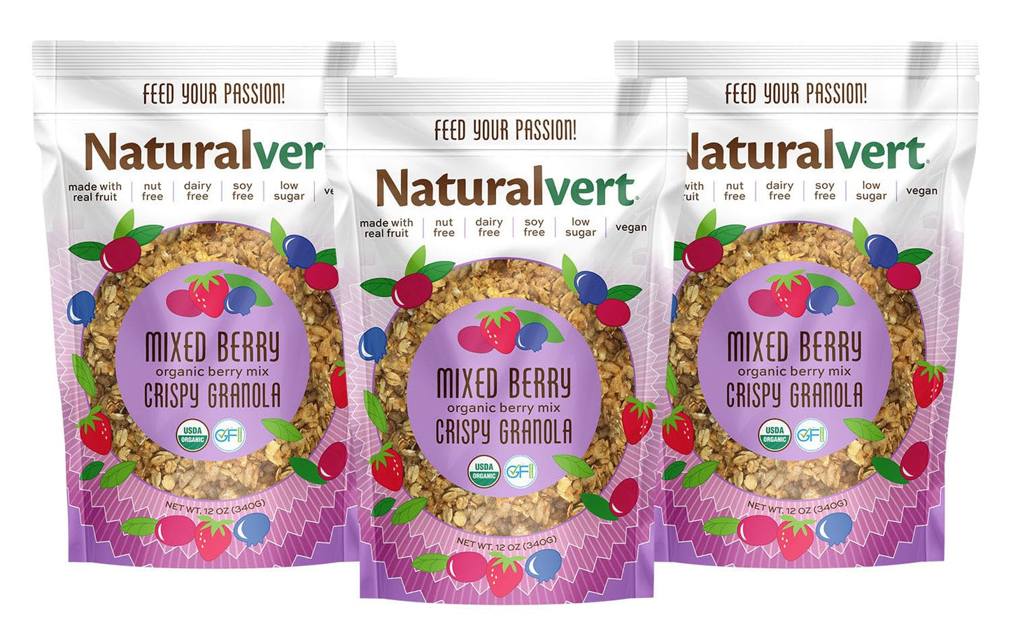 Naturalvert Mixed Berry Granola, 12 oz - Organic, Gluten-Free, Top 9 Allergen-Free, Vegan