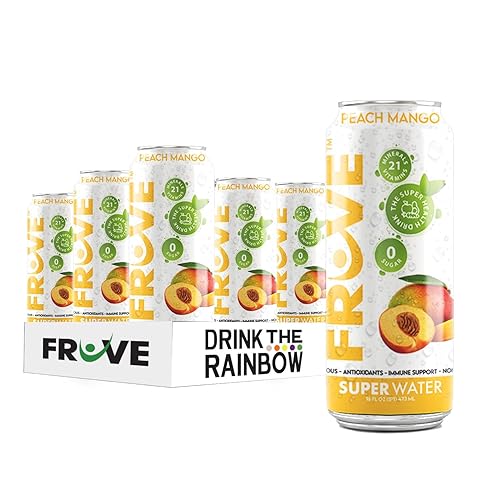FrUve Super Water | Peach Mango Flavor | 12 16oz Cans | Healthy Drink | Zero Sugar | Low Calorie Drink | Powerful Antioxidants | Boosts Immune System