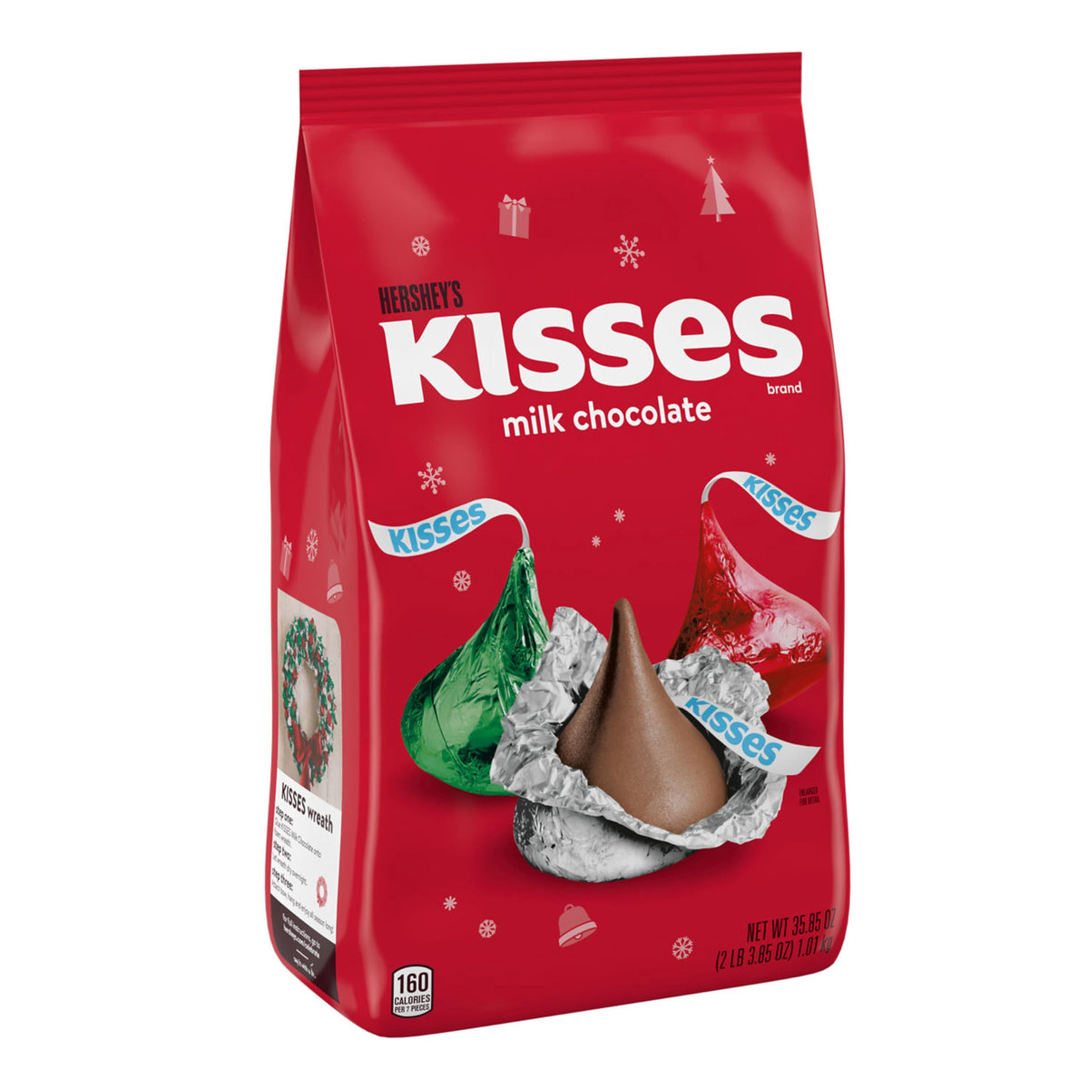 HERSHEY'S KISSES Milk Chocolate, Christmas Candy Bulk Bag, 35.85 oz (Pack of 8)