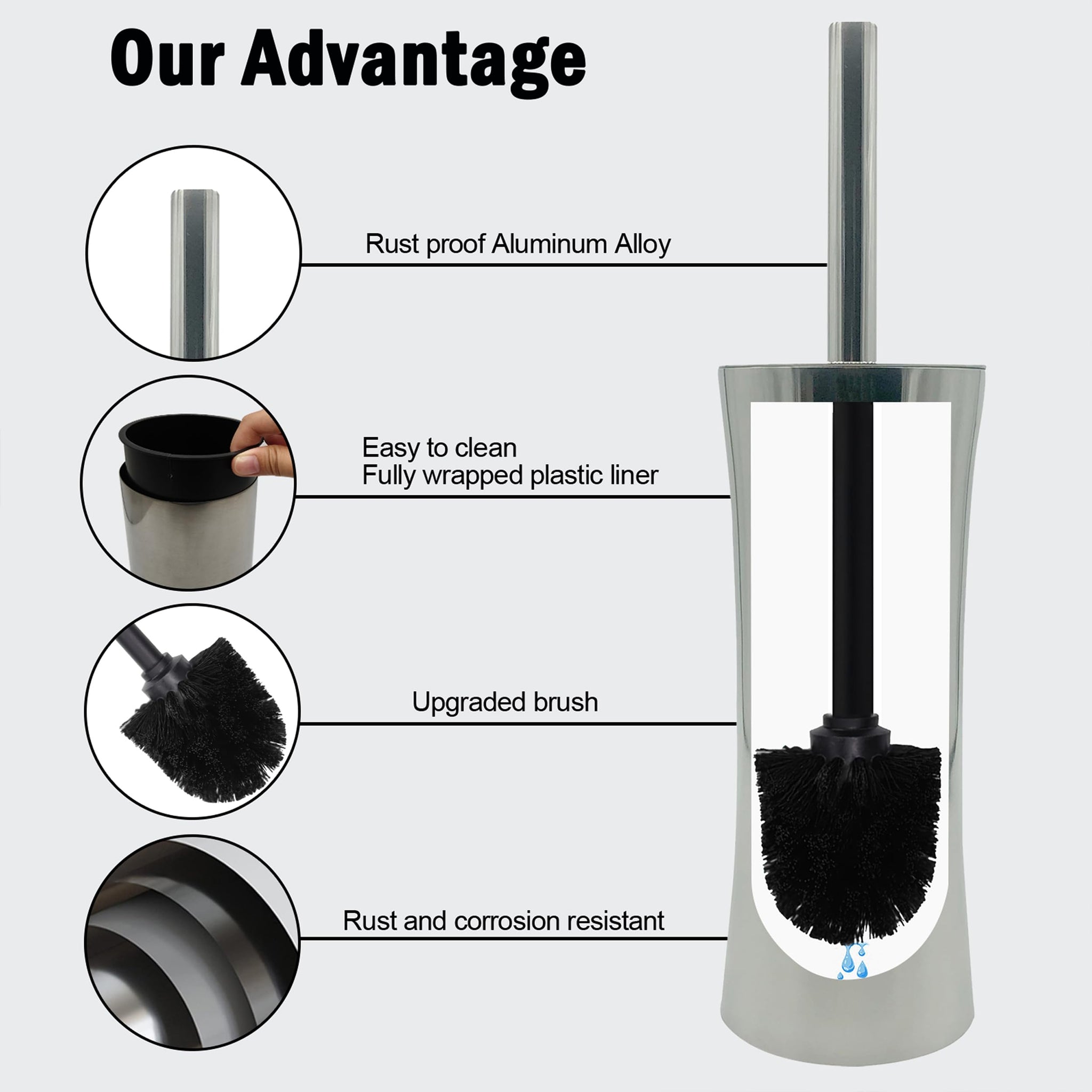 Vince Camuto Toilet Bowl Brush with Holder, Durable Bathroom Cleaning Tool, Modern Design for Easy Toilet Maintenance, Bathroom Cleaner Brush