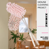 Pink Retractable Microfiber Duster for Cleaning Extendable Washable Hand Duster Feather Duster Cleaning Tool for Cleaning Office, Car, Window