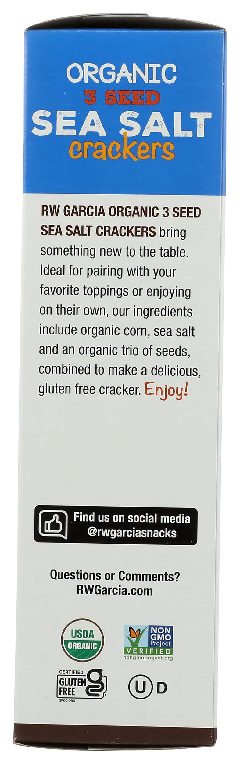 RW GARCIA Organic Sea Salt 3 Seed Crackers, 5.5 OZ