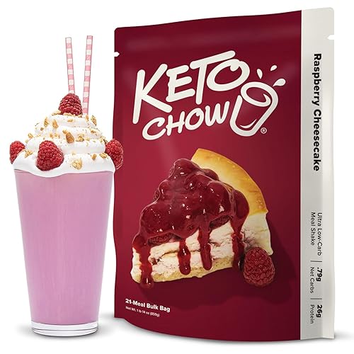 Keto Chow Raspberry Cheesecake Meal Replacement Shake Powder, Nutritionally Complete Low Carb Meal, High Protein Breakfast or Lunch Replacement