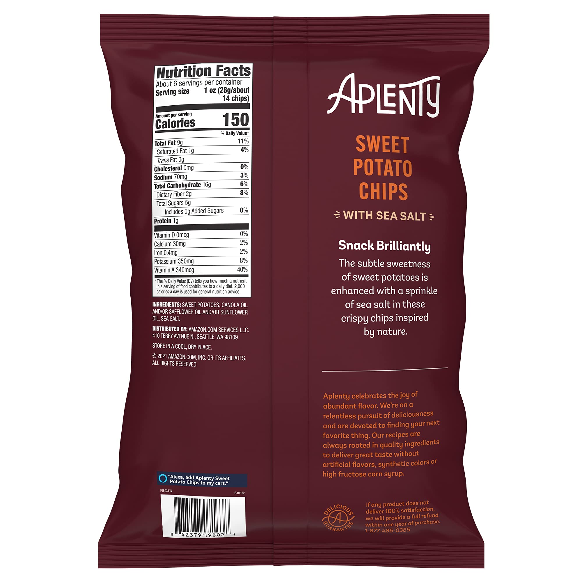 Amazon Brand, Aplenty Sweet Potato Chips, 5.75 Oz