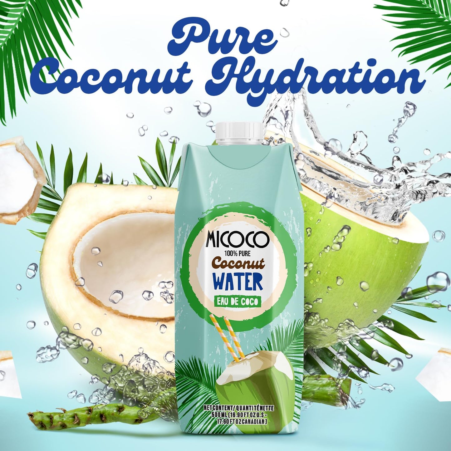 MICOCO Coconut Water, No Added Sugar, 100% Pure, Naturally Hydrating and Electrolyte-Rich, Made from Fresh Coconuts, Perfect for Smoothies, Workouts