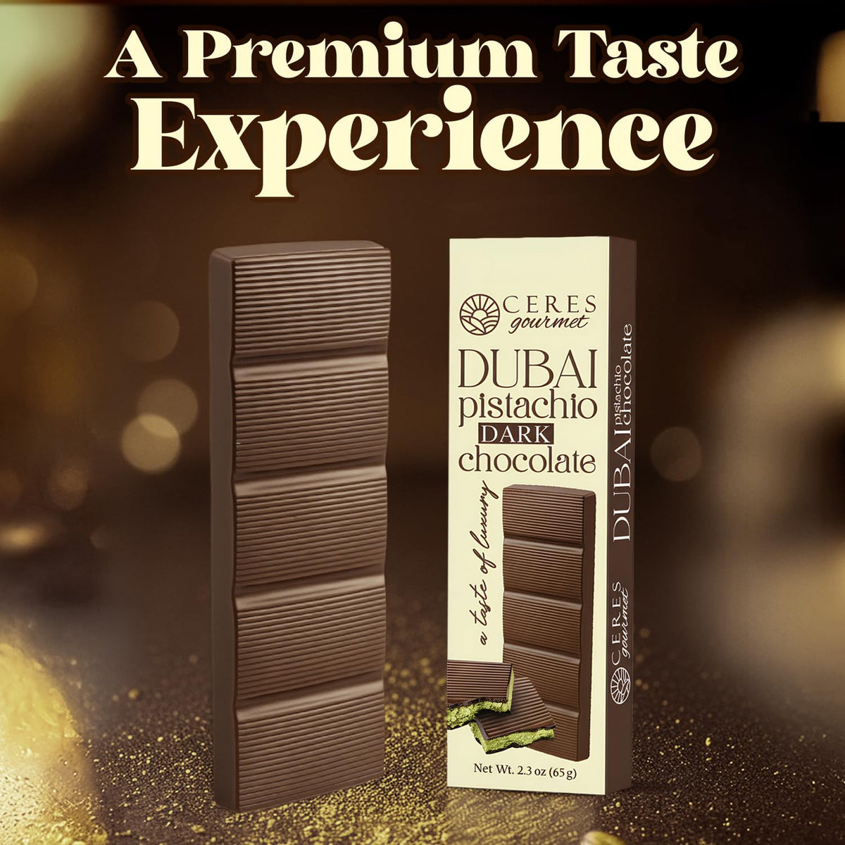 Dubai Chocolate Bar Pistachio, 2.3 oz Gourmet Dark Chocolate Candy