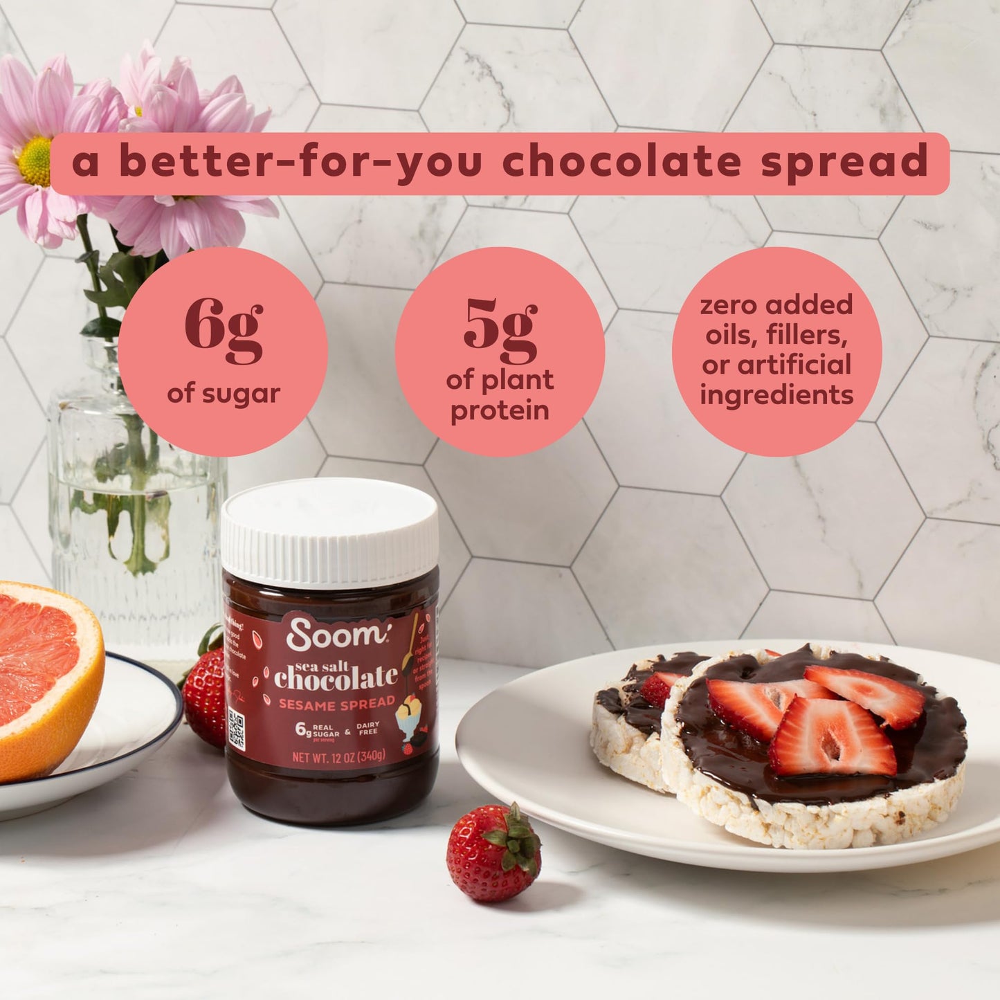 Soom Foods Chocolate Sea Salt Sesame Spread - 12oz (2 Pack) | Made with 4 Ingredients, Low Sugar, Dairy-Free, Nut-Free, Gluten-Free, Palm Oil-Free |