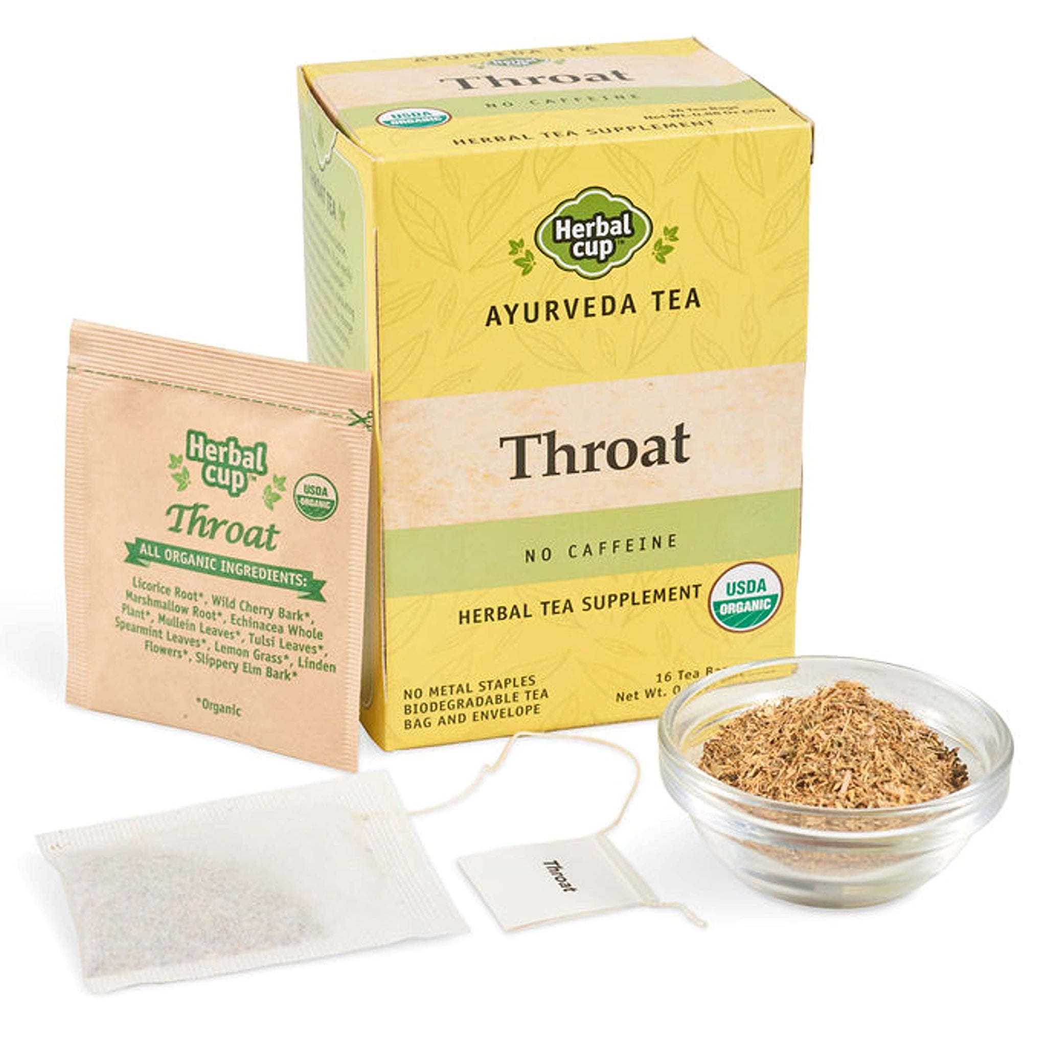 Herbal Cup Ayurveda Balanced Tea, Organic Health & Body Focused Teas, No Caffeine Herbal Supplement (Throat, 16 Count (Pack of 6))