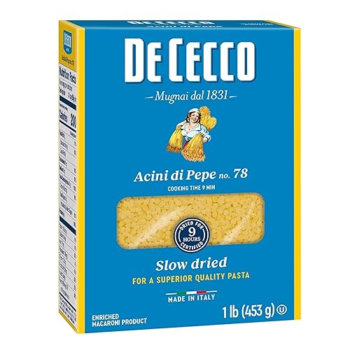 De Cecco Acini Di Pepe No. 78 Pasta, 16 Oz, Authentic, Slow Dried, Made with Semolina and Durum Wheat, Versatile Pasta for Sauces & Recipes, Made in