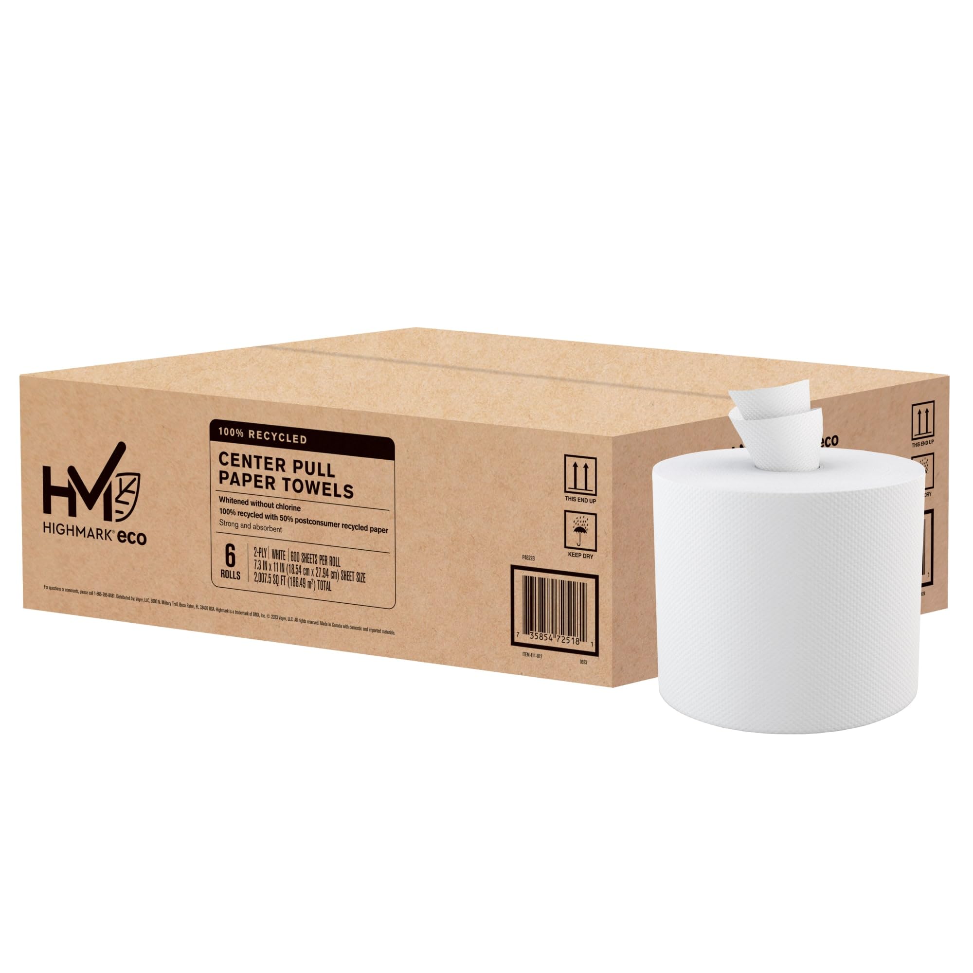 Highmark® ECO Centerpull 2-Ply Paper Towels, 600' Per Roll, 100% Recycled, Pack Of 6 Rolls