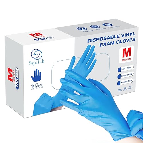 squish Disposable Gloves, Blue 4 mil Vinyl Synmax Blend Exam Gloves Non Sterile, Powder Free, Latex Free - Cleaning Supplies, Kitchen and Food