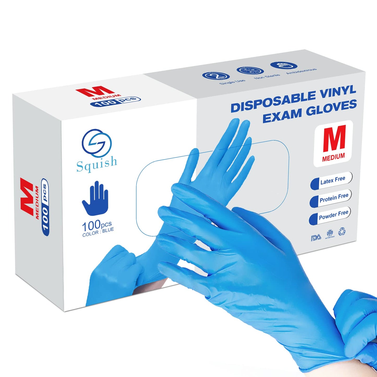 squish Disposable Gloves, Blue 4 mil Vinyl Synmax Blend Exam Gloves Non Sterile, Powder Free, Latex Free - Cleaning Supplies, Kitchen and Food