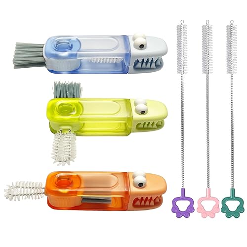 3Pcs 4-in-1 Bottle Cleaning Brush Set, Cup Lid Cleaner and 3pcs Tube Brush Kit, Home Kitchen Crevice Cleaning Tools Straw Cleaning Brush for Sippy
