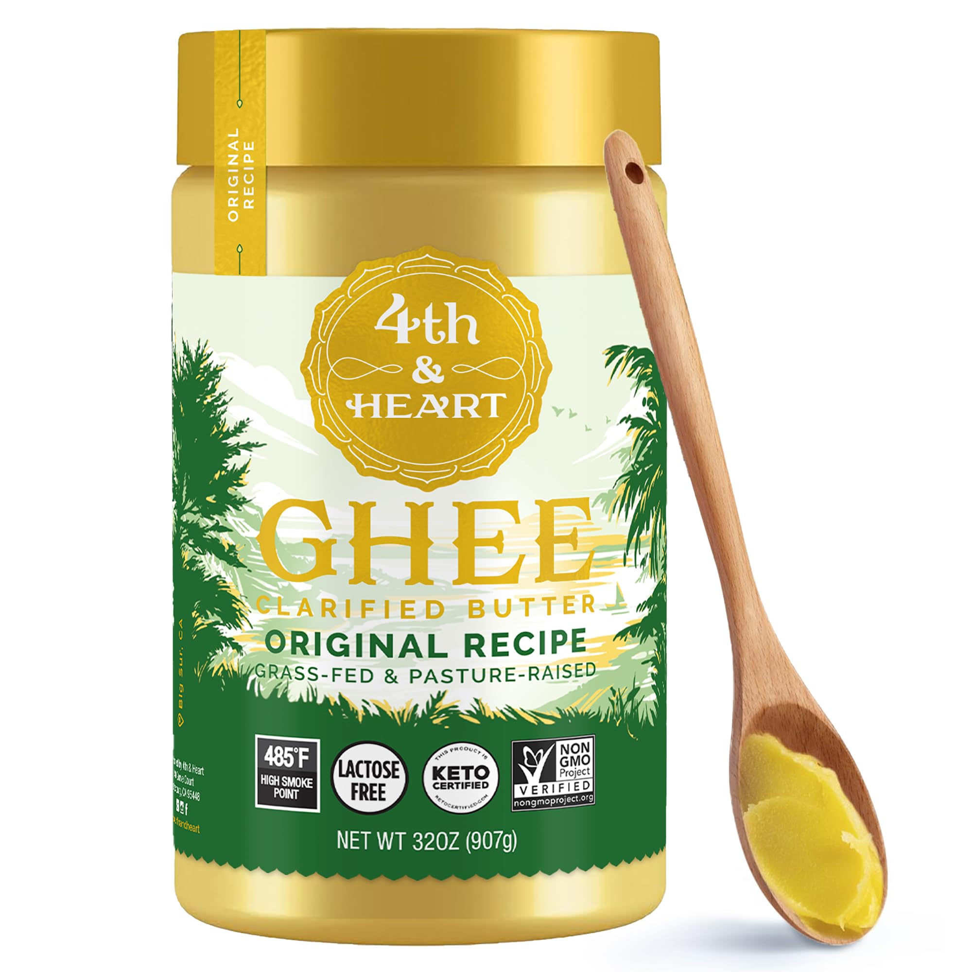 4th & Heart Original Grass-Fed Ghee, Clarified Butter, 100% Butter Fat, Pasture-Raised, Lactose & Casein Free, High Smoke Point Cooking Oil, Keto