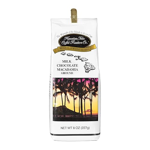 Hawaiian Isles Coffee Milk Chocolate Macadamia Flavored, Light Roast Ground Coffee, Roasted with Aloha - 8 Ounce Bag