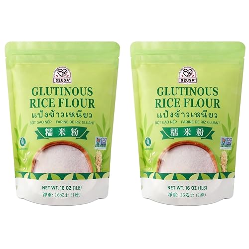 52USA Glutinous Rice Flour 32 Ounce (Basic), 2 Pound (Pack of 2), Rice Flour for Baking or Cooking, Product of THAILAND, All Natural White Rice Flour
