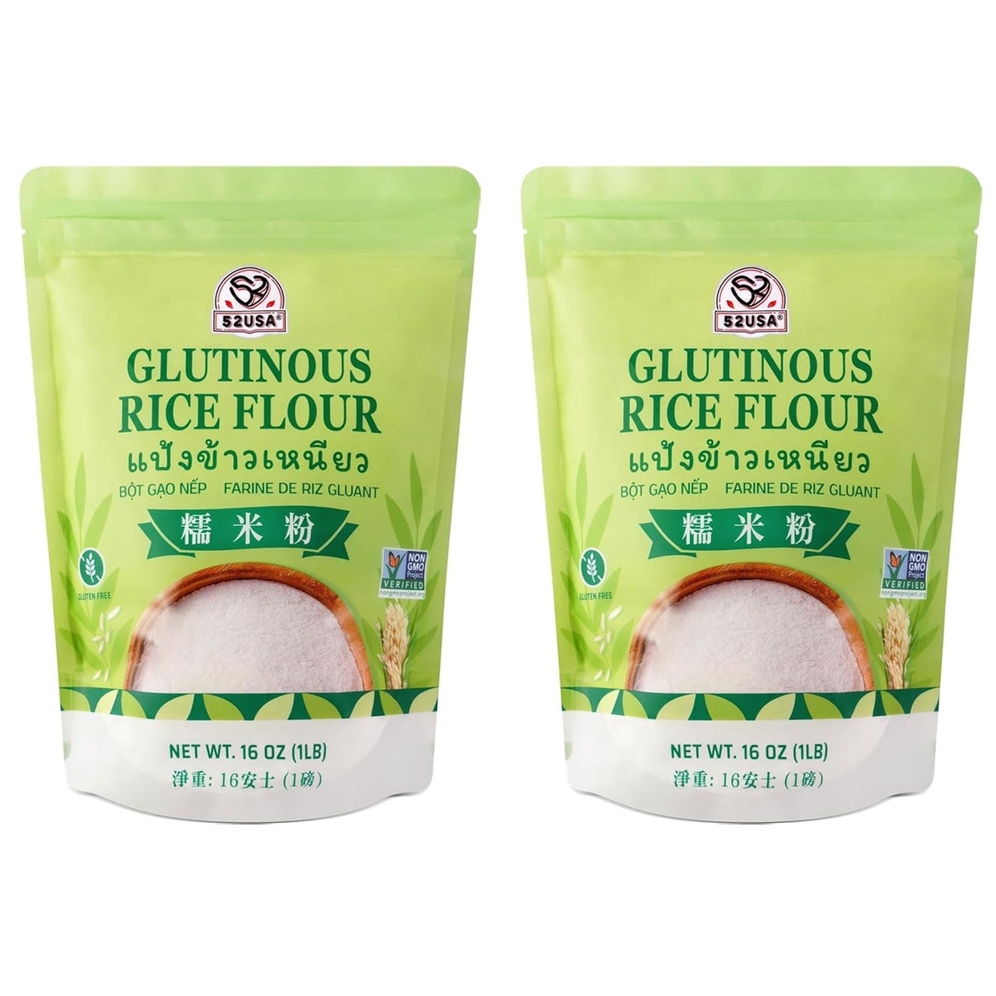 52USA Glutinous Rice Flour 32 Ounce (Basic), 2 Pound (Pack of 2), Rice Flour for Baking or Cooking, Product of THAILAND, All Natural White Rice Flour