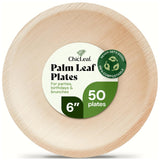 Chic Leaf 6-Inch Palm Leaf Plates, 50-Pack -Fully Compostable Disposable Appetizer and Dessert Plates, Heavy Duty Bamboo-Style Dinnerware for Weddings