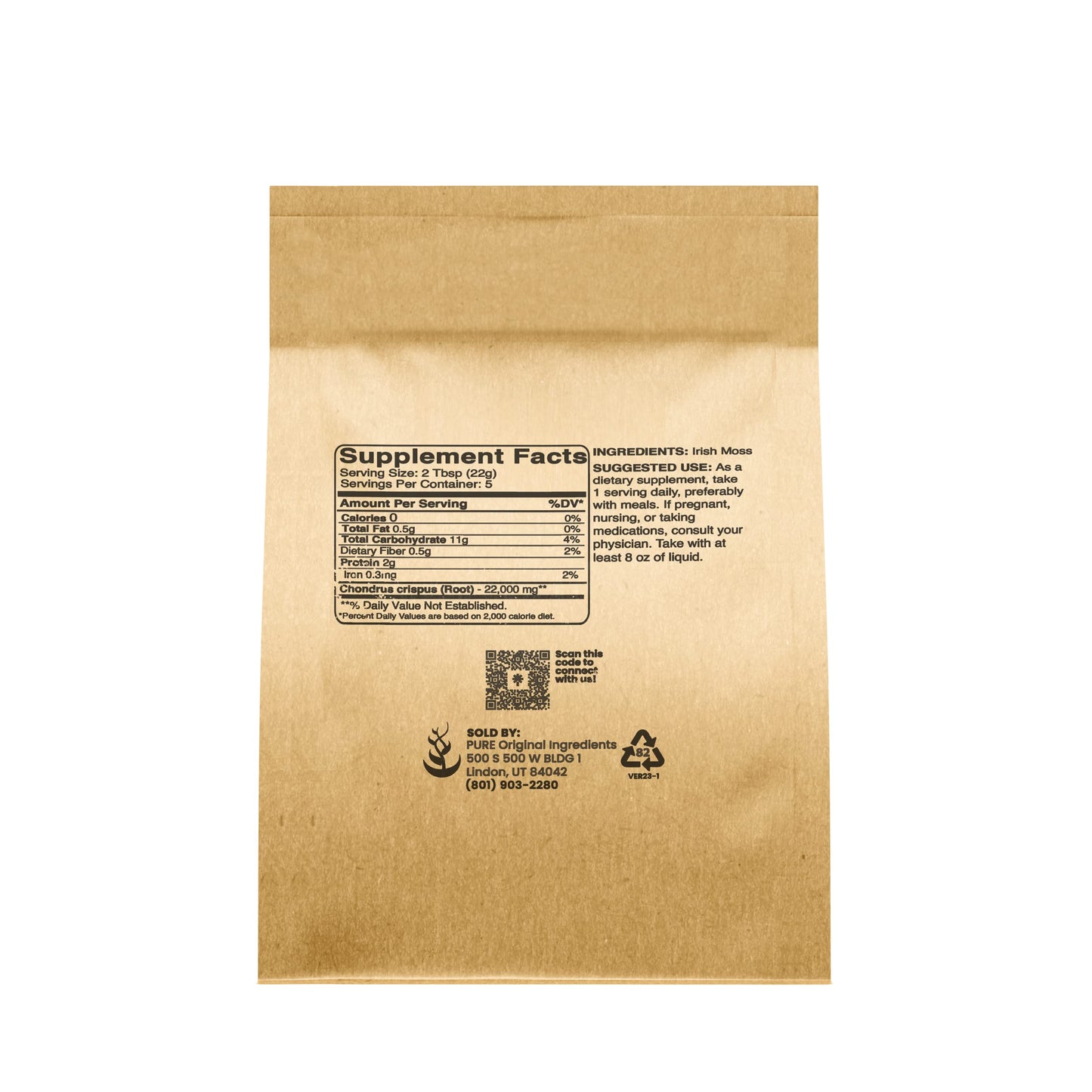 Pure Original Ingredients Irish Moss Powder (4oz) Dried Carrageen Seaweed, Gluten-Free, Lab-Verified