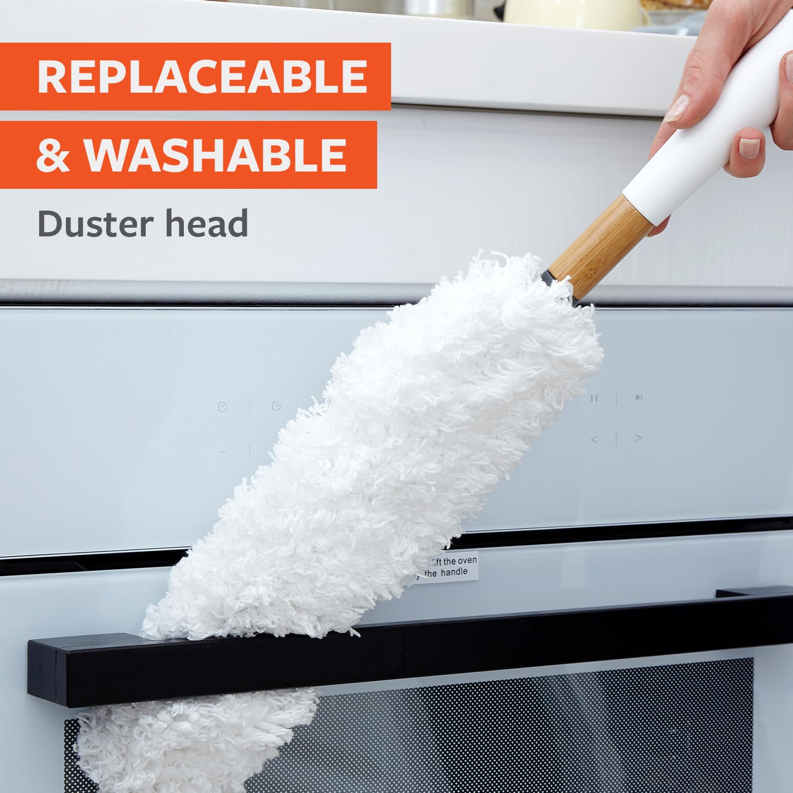 Full Circle Dust Whisperer Microfiber Duster - Machine Washable, For Ceiling Fans, Blinds, Furniture - White