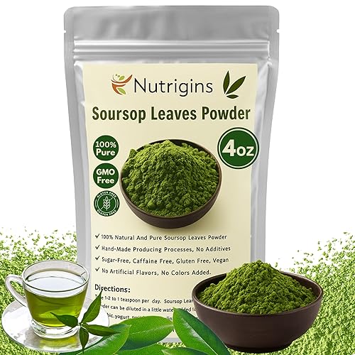 Nutrigins 4oz Soursop Leaf Powder - 100% Natural & Pure Graviola Leaves | Soursop Leaves Powder for Tea, Smoothies & Drinks | No Additives