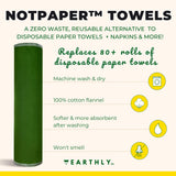 Earthly Co. Reusable Paper Towels - 24 Pack - Roll of Washable Cotton Cloth Paper Towels - Paperless Reusable Napkins Cloth Washable - Absorbent +