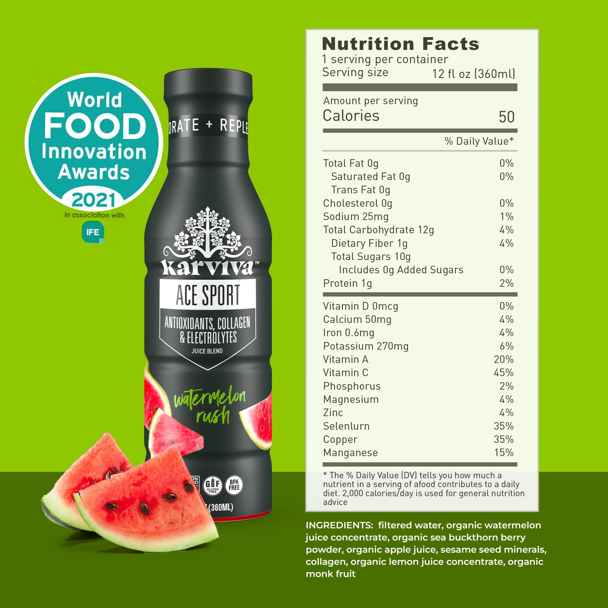 Karviva ACE Collagen Sport Juice Variety Pack - Inspired by Traditional Eastern Remedies for Healthy Joints, Skin & Hair. Collagen Hydration Drinks