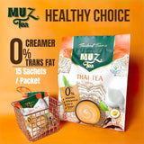 MuzTea Thai Tea Mix Milk Tea Powder 3 in 1 Instant Thai Tea Drink Packets Authentic Assam Tea Leaves For Hot Ice Tea, No Artificial Color 15 Sachets